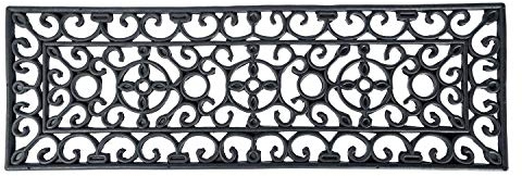 HOMESCAPES Black Wrought Iron Effect Rubber Doormat, 75 x 25 cm