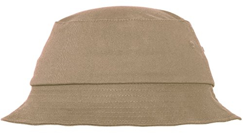 Flexfit Cotton Twill Bucket Hat - Unisex Anglerhut für Damen und Herren, einfarbig, mit patentiertem Band, Farbe Khaki, one Size