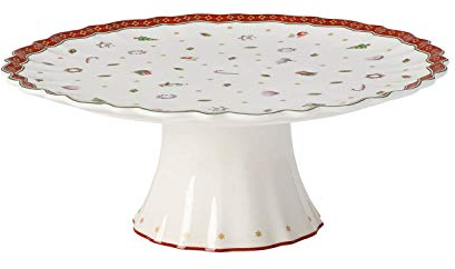 Villeroy & Boch 14-8585-2295 Bandeja para Tartas Redonda con pie Toy's Delight, para Navidad, 28 cm, en Festivo Embalaje de Regalo, Porcelana, Blanco/Multicolor