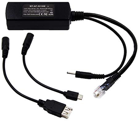 802.3 af PoE Diviseur pour appareils micro USB comme Raspberry Pi, Dropcam alimentation par câble Ethernet Poe à 99 mètres, interrupteurs pour ports USB avec 10 W de sortie wt-af-5V,10W noir noir 10 watt USB