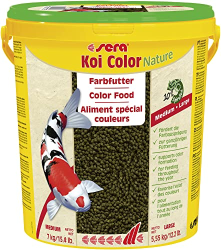 sera Koi Futter Color Large 21 l (5,55 kg) | Natürliches Koifutter für farbenprächtige Koi ab 25 cm | Optimale Farbausprägung mit Spirulina, Gammarus & Krill | Für Gute Wasserqualität im Teich