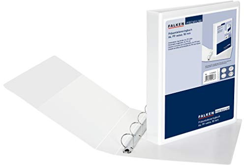 FALKEN Präsentationsringbuch 4 Ring-Mechanik DIN A4 Füllhöhe 50 mm weiß | Made in Germany Kunststoffbezug außen und innen ideal für Angebots- und Unternehmenspräsentationen