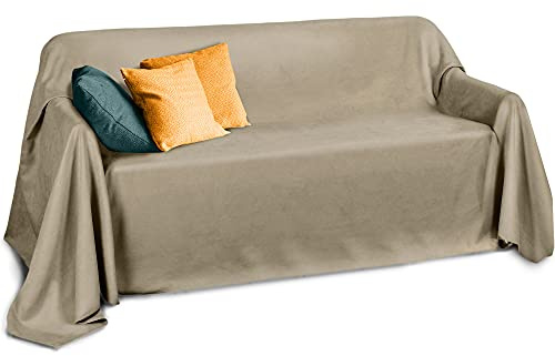 Beautissu Tagesdecke Überwurfdecke für Sofa & Bett in Wildleder-Optik | 210x280cm Beige Bettabdeckung Bettüberwurf Sofaüberwurf Überwurf Decke Überwurfdecken Tagesdecken Wohndecke Romantica