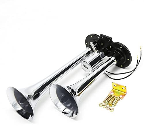 12V 24V Double Twin Air Horn Chrome Plated Trumpet Truck Lorry Bus Boat NEW