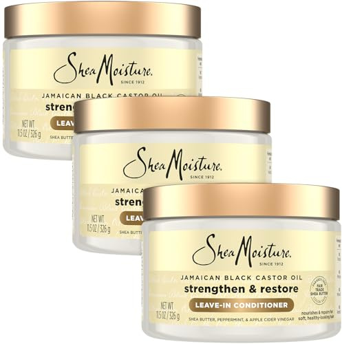 SheaMoisture Leave-In Conditioner 3-Pack – Jamaican Black Castor Oil Strengthen & Restore Formula for Hair Repair, Frizz Control, 11.5 Oz Ea