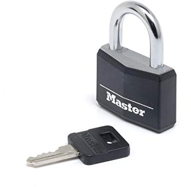 Master Lock 9140EURDBLK Cadenas à Clé en Aluminium Massif recouvert de Vinyle, noir, 4 x 5,9 x 1,3 cm