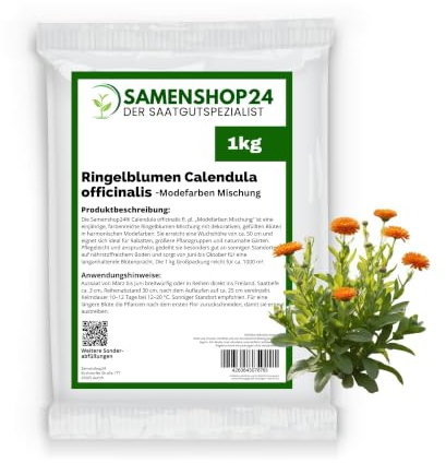 Samenshop24® Ringelblumen Modefarben Mischung Blumensamen, Inhalt: 1kg, Calendula officinalis, einjährige Würz- und Heilpflanze, auch gegen Nematoden, leicht und problemlos zu kultivieren