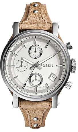 Fossil Original Boyfriend Womens Quartz Watch with White Dial and Brown Leather Strap ES3625