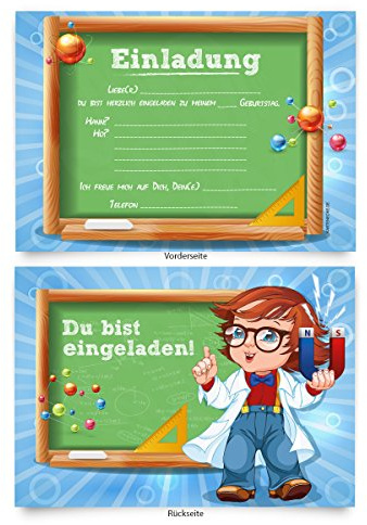 Geburtstagskarten (8 Stück) Physik zum Einladen Einladungskarten Karten