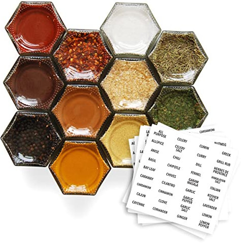 Gneiss Spice Magnetic Jars – Set of 12 Large Empty Glass Spice Jars (4 oz) with Magnetic Lids & Labels | Fridge-Mount Hanging Spice Rack | Refillable Kitchen Organizer