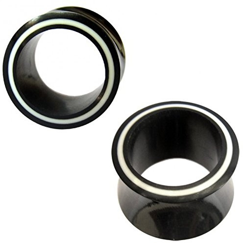 CHICNET Horn Plug Flesh Tunnel schwarz Rim weiß Organic Expander Tribal Ohrhänger Plugs Piercing 10mm