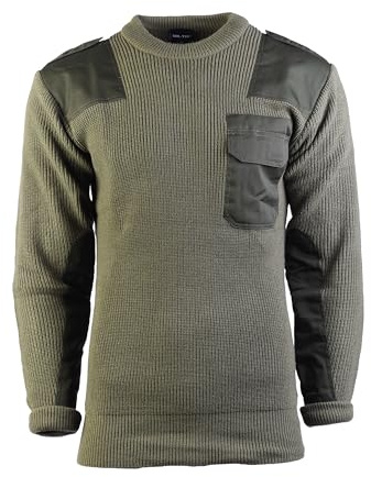 Mil-Tec Pullover BW Polyacryl Herren • Bundeswehr Pullover Männer • Warmer Strickpullover • Verstärkte Ellbogen & Schultern • Atmungsaktiv • Als Winterpullover & Arbeitspullover • Oliv, Größe: 48