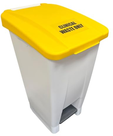 Chabrias Ltd 60 Litre Yellow Clinical Waste Bin With Pedal, Indoor Recycling Bin Container with Lid, Wheels & Handle, Heavy-Duty Plastic Recycling Solution for Home, Office, School, Commercial Use