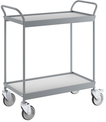 kaiserkraft | Servierwagen | Ladefläche 790 x 465 mm | Tragfähigkeit 75 kg | 2 Etagen | 4 Lenkrollen | Davon 2 mit Doppelstopp