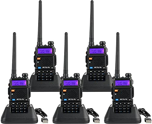 Retevis RT5R Dualband Amateurfunk, Große Reichweite Amateurfunkgerät | Wiederaufladbar, 128 Kanäle, Type-C, VOX, Taschenlampe, FM-Radio, Robustes, für die Jagd, Digitalanzeige