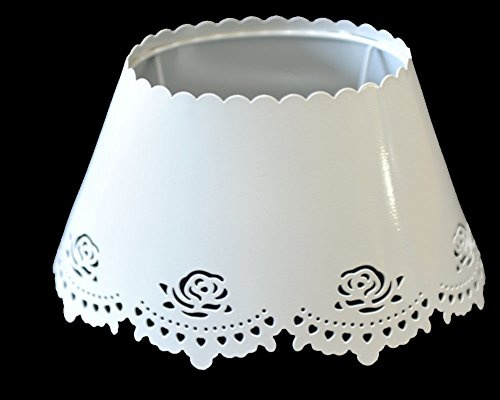 Lampenschirm für Tischleuchte in Oval Metall Weiß Rosen Motiv TL 25-17-13