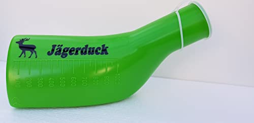 Uriduck Urinflasche für Männer 1000 ml in grün mit Hirsch und Schwarzer Jägerduck Beschriftung