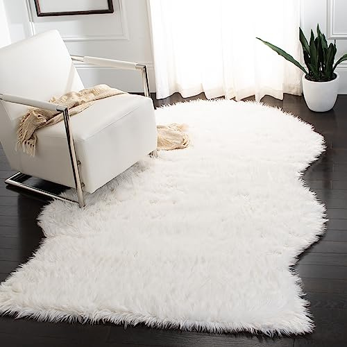 SAFAVIEH Faux Sheep Skin Collection 4' x 6' Ivory FSS115A Silken Glam 2.35-inch Thick Area Rug