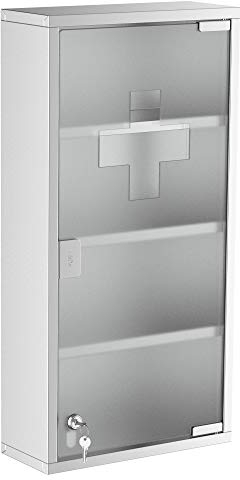 HOMCOM Armario de Medicinas Botiquín Gabinete de Primero Auxilios Acero INOX 4 Estantes Caja Colgante de Pared con Cerradura