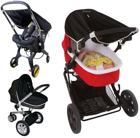 SnoozeShade Original 0-6m Pram and Buggy Sun Shade Blackout Cover Blocks 99% UV UPF 50 Baby Sleep Aid Better Than Breathable Mesh Canopy for Carrycot and Pushchair