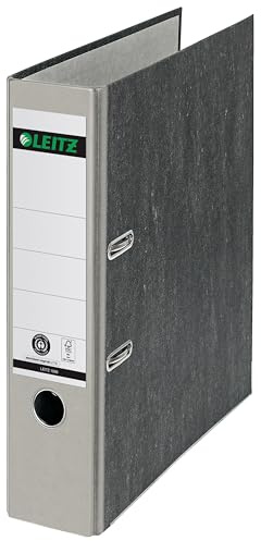 Leitz Qualitäts-Ordner 180°, A4, 100 % recycelter Karton, 8 cm Rückenbreite, Wolkenmarmor-Papier, Grauer Rücken, 10805085