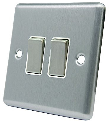 AET CSC2GSWIWS 10 A 2-Gang 2-Way Satin Finish Chrome Classical Double White Insert Metal Rocker Light Switch