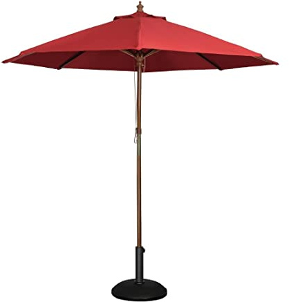 Bolero Parasol rond de 3 mètres de diamètre, rouge, bois et polyester, taille : 2,52 (H) x 3 (Dia) m, café bar bistro usage jardin, salle à manger en plein air, base vendue séparément (CD2138), GL305