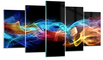 Deco Salon Résumé air coloré figure Moderne Impression sur Verre 160x85cm Image Tableau en Verre Decoration Murale Chambre Triptyque 5 parties Art Grand XXL Tableaux Decoratifs Muraux GEA160x85-2171