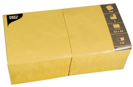 Papstar 1 Karton = 4x250 Servietten, 3-lagig 1/4-Falz 33 cm x 33 cm gelb 12485