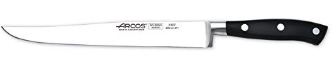 Arcos Couteau de Cuisine en Acier Inoxydable Nitrum avec Lame Fine de 200 mm – Petit et Léger, 250 g, Poignée Ergonomique en Polyoxyméthylène POM – Couleur Noire, Série Riviera