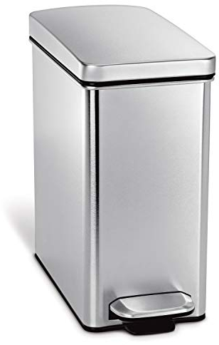 simplehuman CW1898CB 10L Profile Pedal Bin, Small Bin for Bathroom Bedroom Office, Strong Steel Pedal, Silent Soft Close Lid, Inner Bucket, Non-Skid Base, Fingerprint-Proof, Brushed Stainless Steel