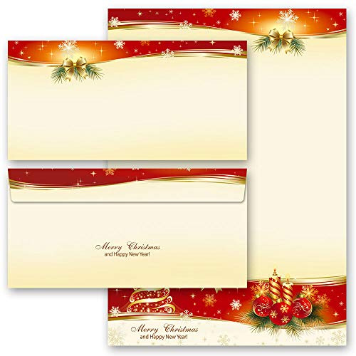 Briefpapier Set, 20 tlg. Weihnachten, BESINNLICHE WEIHNACHT 10 Blatt Briefpapier + 10 passende Briefumschläge DIN LANG ohne Fenster | Paper-Media