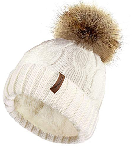 TOSKATOK Sombrero de Punto Grueso para Mujer, con Forro Polar y pellizco de Piel sintética Desmontable ...