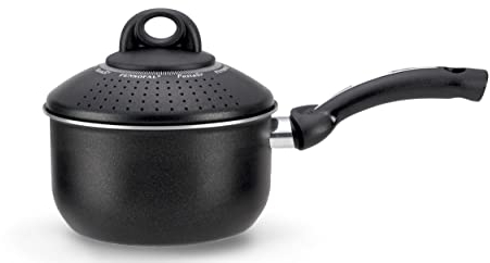 Pensofal Pentola PastaSì Baby BioStone® con coperchio colapasta 1 manico rivestimento effetto Pietra in alluminio antiaderente da induzione diametro 16 cm 1,5 litri