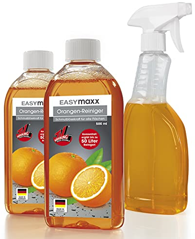 EASYmaxx Reinigungs-Konzentrat Orange 2x500ml Set mit Sprühflasche | Ergibt 100 Liter Allzweckreiniger | Mühelose Reinigung von allen Flächen | Ideal für Kochfelder, Grillroste, Backöfen u.v.m.