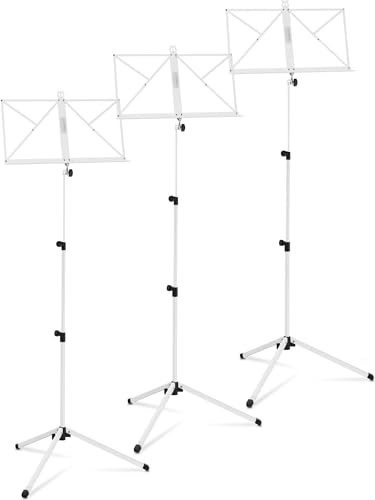 Classic Cantabile Notenständer Medium 3x Set - mittelschwere Ausführung - robuste Klemmschrauben - mit Haltebügel an der Auflageflächen - rutschfeste Gummifüße - Aufstellhöhe: 65-130 cm - Weiß