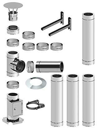 Ø 150 mm - 4,8 m Schornstein Paket doppelwandig - Wandmontage