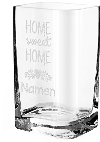 Herz & Heim® Leonardo Blumenvase mit Gravur - Home Sweet Home - und Wunschnamen