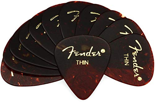Fender 351 Shape Classic Thin Celluloid Picks, 12 Stück, Shell for E-Gitarre, Akustikgitarre, Mandoline und Bass