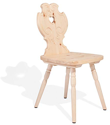 4betterdays.com NATURlich leben! Klassischer Bauernstuhl aus hochwertigem Zirbenholz - Traditioneller Holzstuhl - Landhausstuhl - Sitzhöhe: 45 cm, Sitztiefe: 38 cm - Handarbeit aus Südtirol