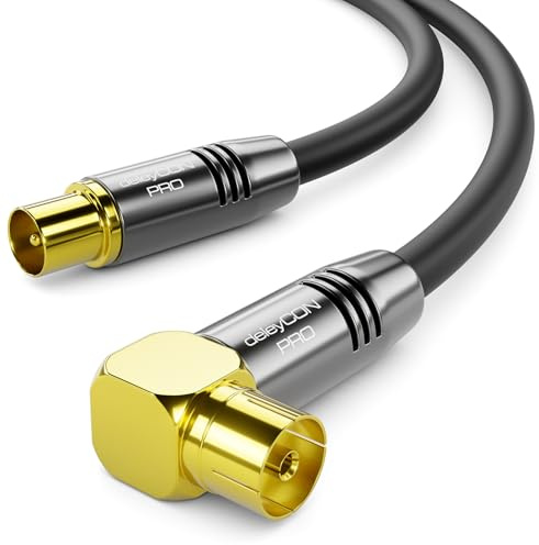 deleyCON 15m 4K TV Antennenkabel Koaxialkabel 90° IEC - Schwarz | 4K Ultra-HD Full HD HDTV, 1x gewinkelt, IEC-Stecker gerade zu IEC-Buchse 90°, Metallstecker