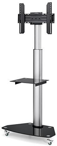 conecto® LM-FS01G Premium TV-Ständer Standfuß für Fernseher Flachbildschirm LED Plasma höhenverstellbar 37-70 Zoll (94-178 cm, bis 40 kg) VESA Standard, Silber/schwarz | VESA 200x200 bis 600x400, drehbar, Kabelmanagement, Geräteablage und 4 Rollen mit Feststellbremse.