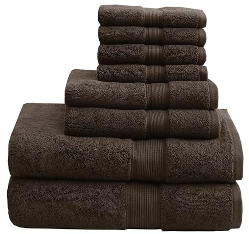 Madison Park 800GSM Bathroom Towel Set of 8 100% Cotton Bath Towel Set for Bathroom Luxurious Highly Absorbent 2 Bath Towels 2 Hand Towels 4 Washcloths Quick Dry Spa Quality Brown
