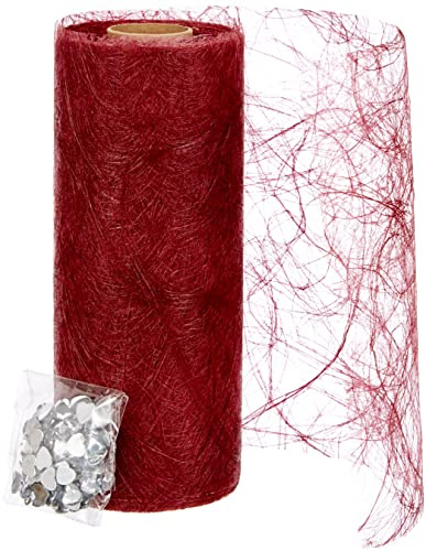 Sizoweb Tischband - 25 Meter Rolle + 100 Deko Herzen Gratis (20cm Breite, in Bordeaux)