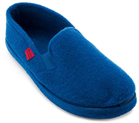 Andrés Machado - Chaussons pour homme et femme pour l´hiver - Slippers - AM002 – feutre et doublure en laine - Chaussons fermés à l´arrière – Semelle de marche en caoutchouc - Bleu, EU 45