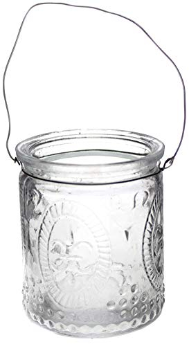 6 x Windlichter aus Glas zum Hängen mit Henkel H 7 cm -Teelichtgläser klar im Vintage Look - Hängeteelichthalter (6 x Weiß)