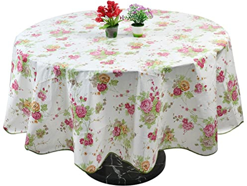 sourcing map Tischdecke Tischtuch Tischwäsche abwaschbar rund frühling wasserdicht, öldicht, schmutzabweisend Blumenmuster Bouquet (Runder Durchmesser 180 cm)