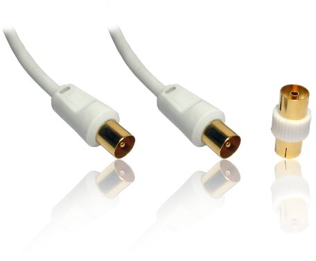 CDL Micro 2TV-10 10 m Gold TV Coax Aerial Cable Lead Wire (M-M) with Female to Female Adapter (F-F), White