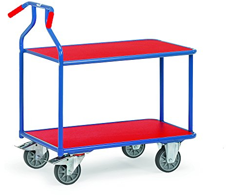 Fetra Optiliner-Tischwagen, 2 Ladeflächen, Traglast 400 kg, 1 Stück, Außenmaße 1050 x 600 x 975 mm, blau, 3601