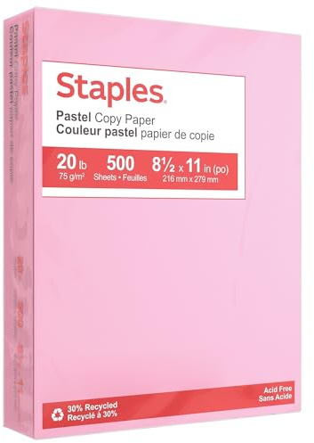 Staples Pastel Colored Copy Paper 8 1/2-Inch x 11-Inch Pink 500/Ream, For Office, School & Home